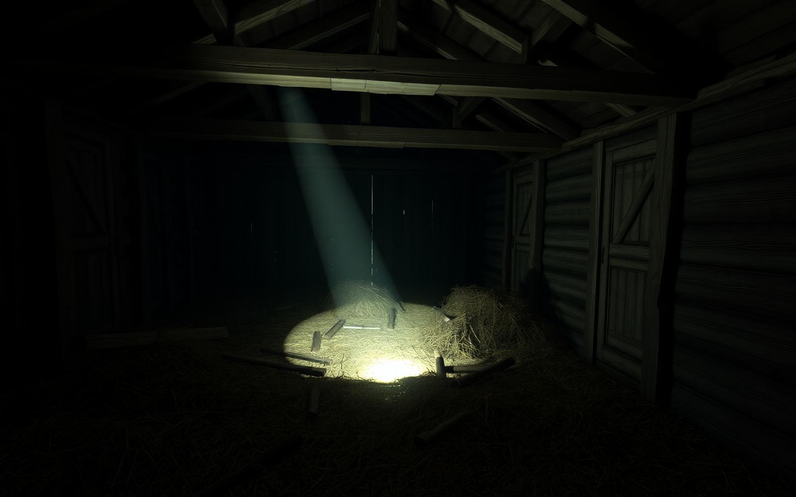 Abandoned barn interior with light beam